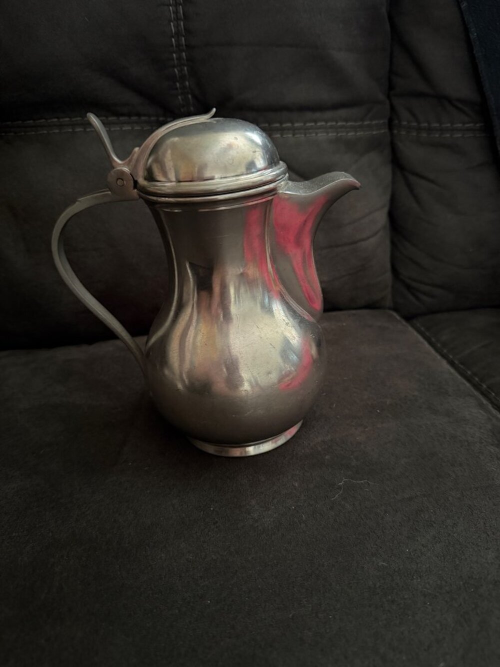 Vintage Silver Pewter Pitcher With Hinged Lid & Handle Made In Italy Stamped 202